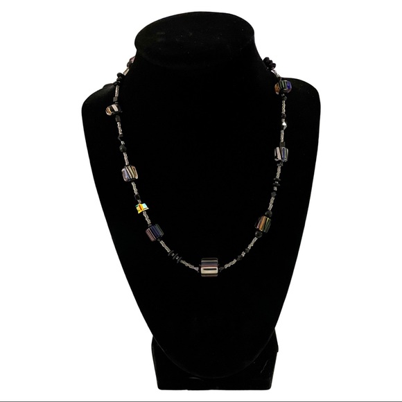 Custom Rainbow Multicolor Furnace Cane Glass Bead with Crystals & Earrings - Picture 3 of 3